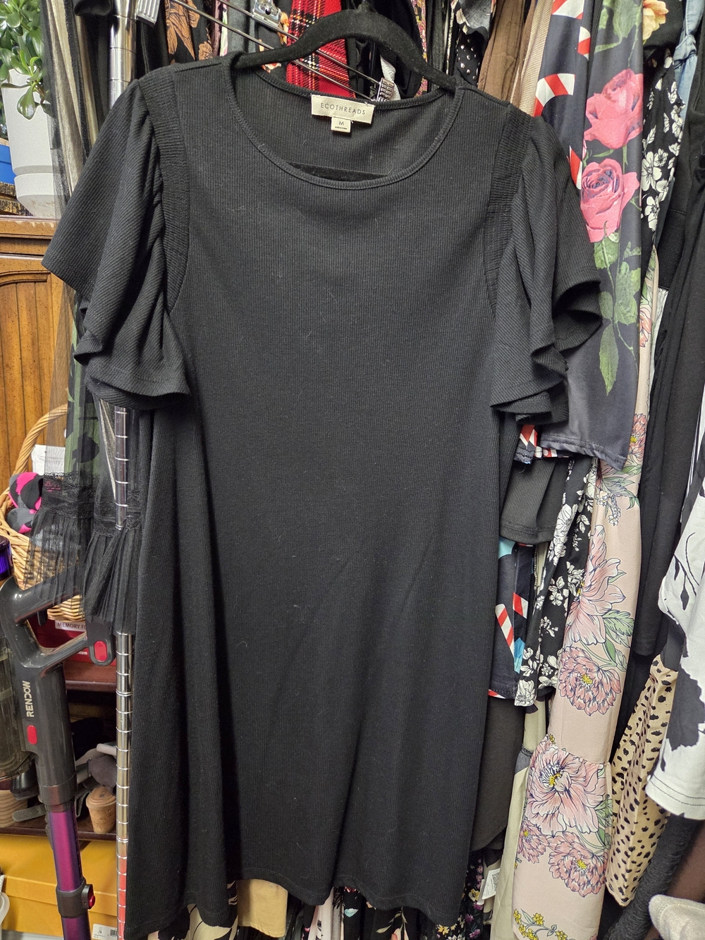 Black Midi Dress with Ruffle Sleeves